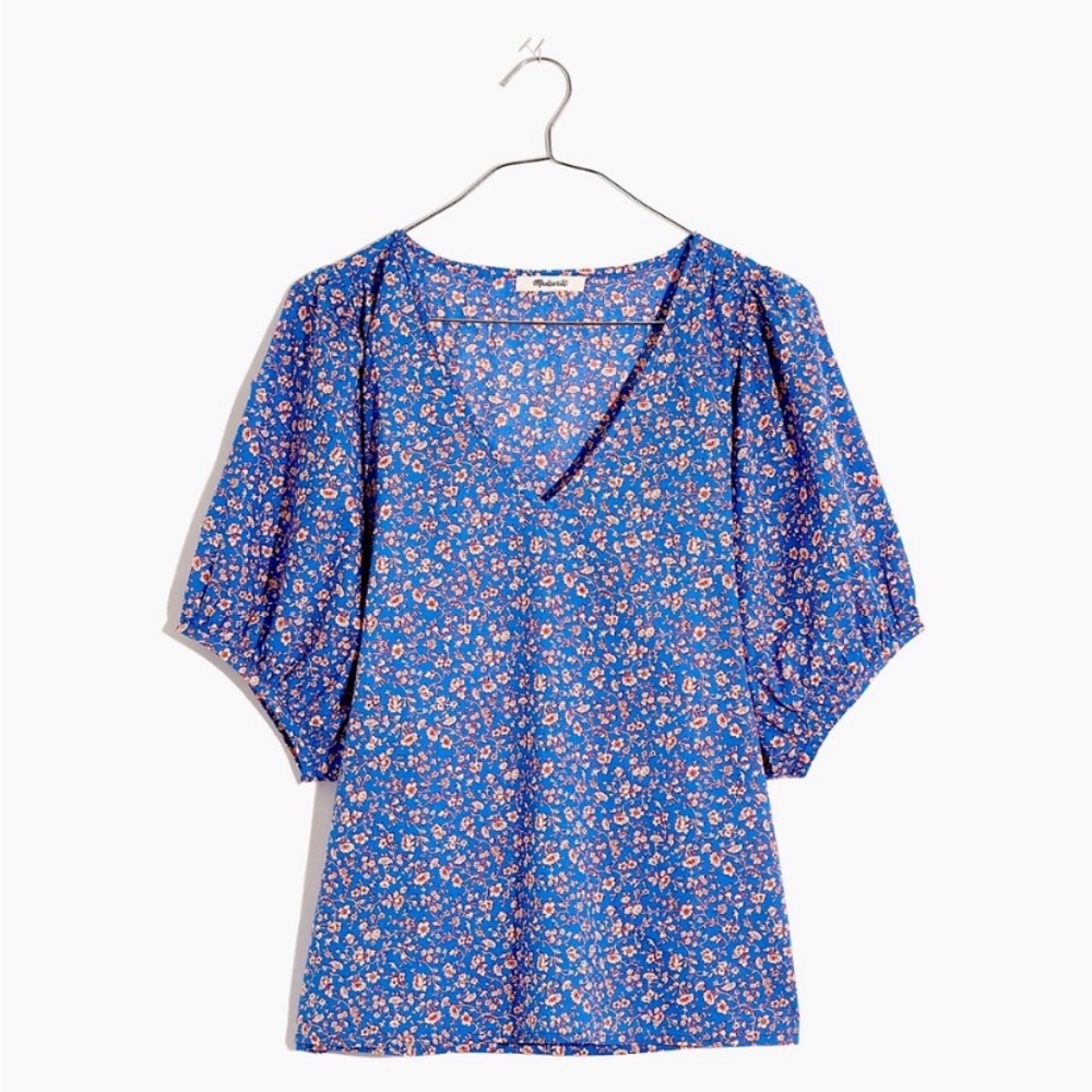 Madewell V-Neck Puff-Sleeve Top in Summer Vines size XS
